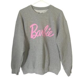 Barbie Women's Gray Logo Pullover Long Sleeve Cotton Blend Sweatshirt L Large